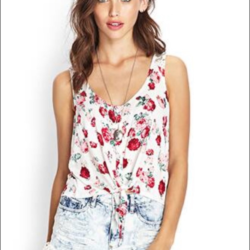 Floral Lace Front Tie Crop Top